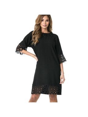 TRÏBE Classic Black Mid Length Dress with Lace Detail Size Medium NWT